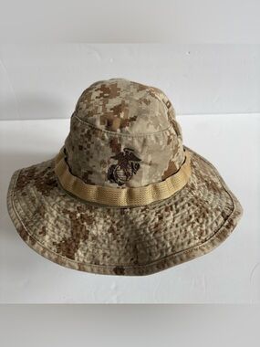 USMC Desert MARPAT Boonie Cover Wide Brim 3” Sun Marines Logo Vent Rip Stop M